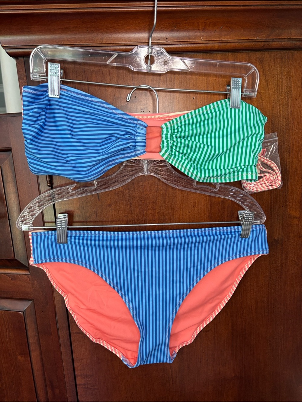Aerie 3-pc Bikini Set, Multi-stripe Bandeau Ring Top/ 2 bottoms - Picture 7 of 14